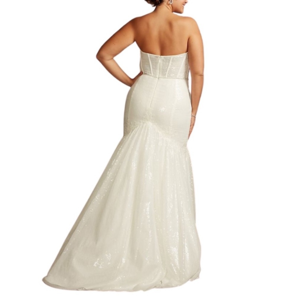 Galina Signature Ivory allover sequin corset plus wedding‎ dress Size 20 - Picture 3 of 16